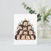 Carte Postale Faire-part Hérisson Sapin de Noël Joyeux Noël Xmas  (Debout devant)