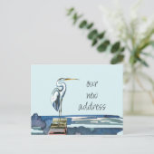 Carte Postale Faire-part Héron Bleu Front à la Mer Moderne Script Nouvelle (Debout devant)