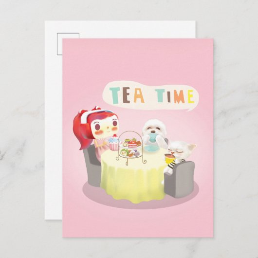 Carte Postale Faire-part Heure du thé (Devant / Derrière)