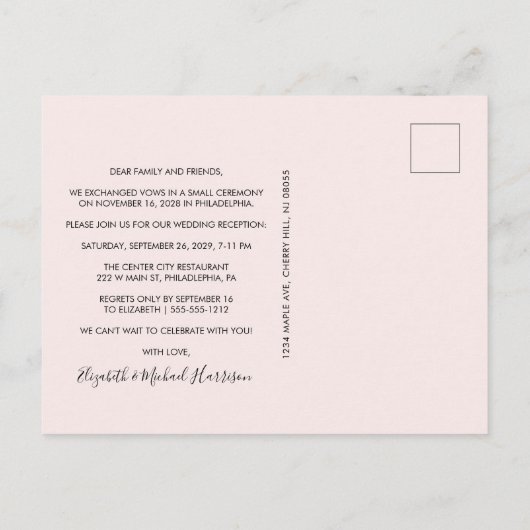 Carte Postale Faire-part Heureusement Jamais Après Arc Photo Mariage Récept (Dos)