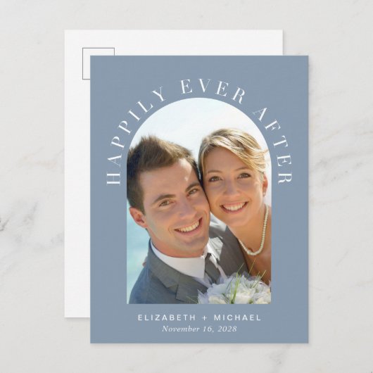 Carte Postale Faire-part Heureusement Jamais Après Arc Photo Mariage Récept (Devant / Derrière)