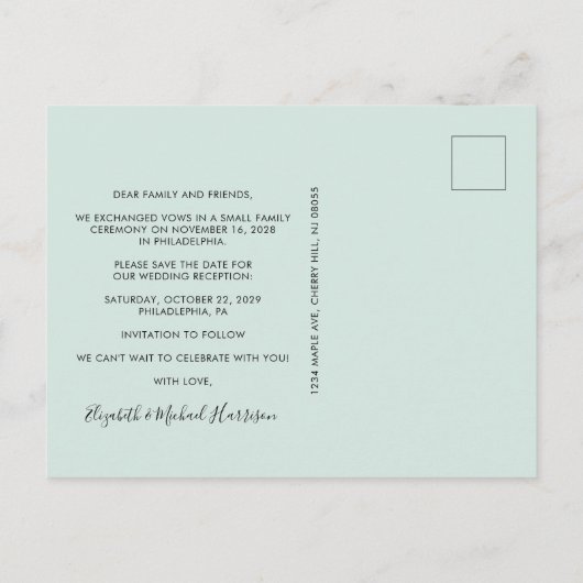Carte Postale Faire-part Heureusement Jamais Après Mariage Réception Enregi (Dos)