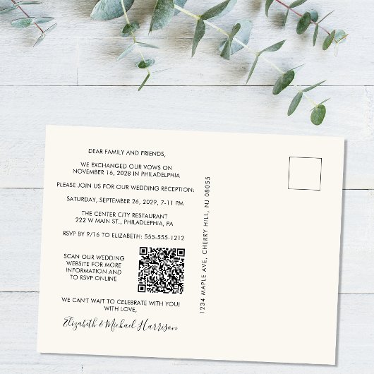 Carte Postale Faire-part Heureusement Jamais Après Photo QR Code Réception