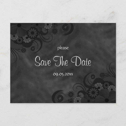 Carte Postale Faire-part Hibiscus Black Floral Goth Enregistrer La Date Car (Devant)
