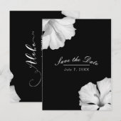 Carte Postale Faire-part Hibiscus blanc, chic tropical noir, Save the Date (Devant / Derrière)
