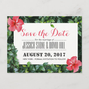 Carte Postale Faire-part Hibiscus tropicaux Fleurs mariage Enregistrer la d
