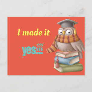 Carte Postale Faire-part Hibou étudiant mignon avec des livres 