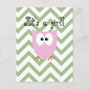 Carte Postale Faire-part Hibou rose