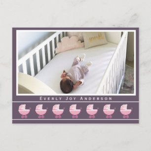 Carte Postale Faire-part Hip Retro rose bébé Buggy Baby Girl Photo