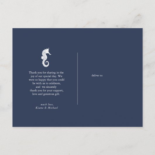 Carte Postale Faire-part Hippocampe Blue Wave Mariage Remerciements ID836 (Dos)