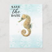 Carte Postale Faire-part Hippocampe sarcelle et or aquarelle Enregistrez la (Devant)