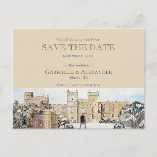 Carte Postale Faire-part Hiver à Windsor Castle Mariage Sauvez la date (Devant)