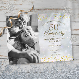 Carte Postale Faire-part Hiver Golden 50th Anniversary Enregistrer la photo