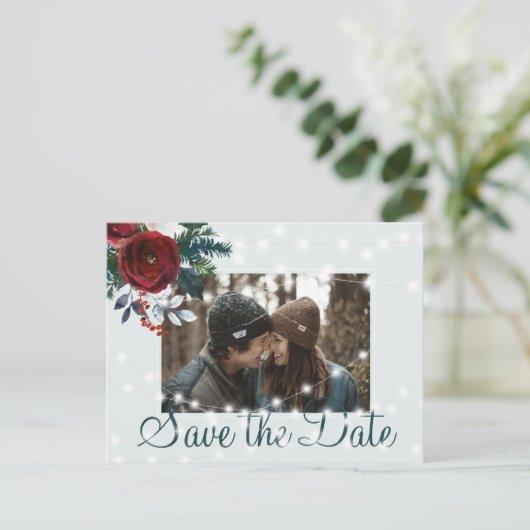 Carte Postale Faire-part Hiver lumières merveilleuse photo enregistrer date (Debout devant)