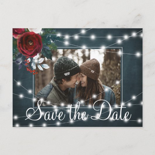 Carte Postale Faire-part Hiver rustique chaîne de lumière photo enregistrer (Devant)