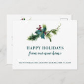 Carte Postale Faire-part Holly Berries et Pine New Home Holiday Moving (Devant / Derrière)