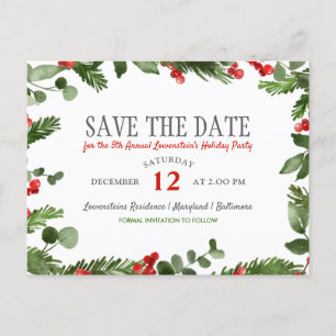 Carte Postale Faire-part Holly Feuille Modern Holiday Party Enregistrer la