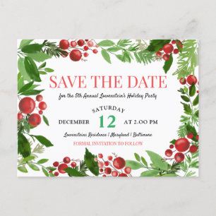 Carte Postale Faire-part Holly Feuilles Berry Holiday Party Enregistrer la