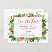 Carte Postale Faire-part Holly Red Berry| Enregistrer La Date (Devant / Derrière)