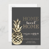 Carte Postale Faire-part Home Sweet Home, Ananas Métallique Or (Devant / Derrière)