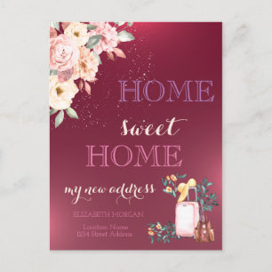 Carte Postale Faire-part Home Sweet Home, valise Floral Nouvelle adresse