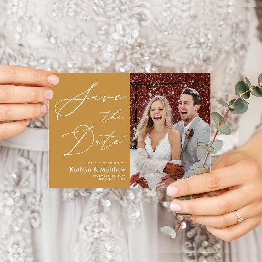 Carte Postale Faire-part Honey Gold Modern Script Mariage Enregistrer La Da