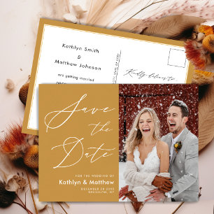 Carte Postale Faire-part Honey Gold Modern Script Mariage Enregistrer La Da