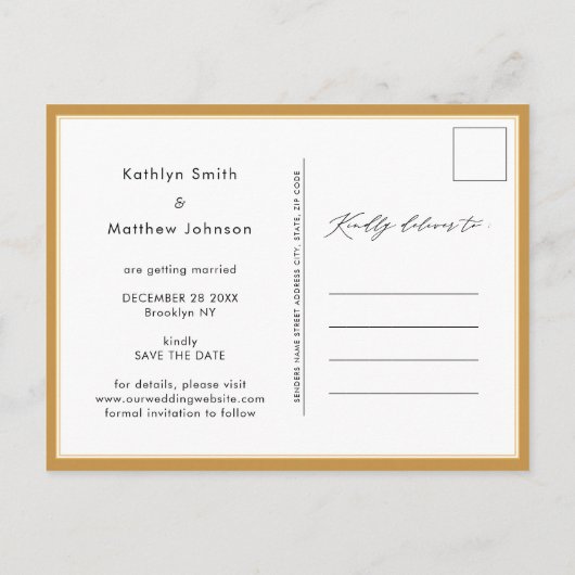 Carte Postale Faire-part Honey Gold Modern Script Mariage Enregistrer La Da (Dos)