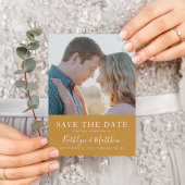 Carte Postale Faire-part Honey Gold Typographie moderne Simple Mariage phot