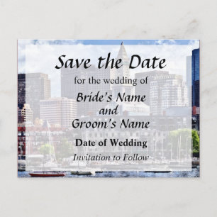 Carte Postale Faire-part Horizon de Boston avec la tour de la Custom House,