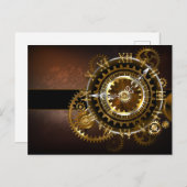 Carte Postale Faire-part Horloge Steampunk avec des engrenages anciens (Devant / Derrière)