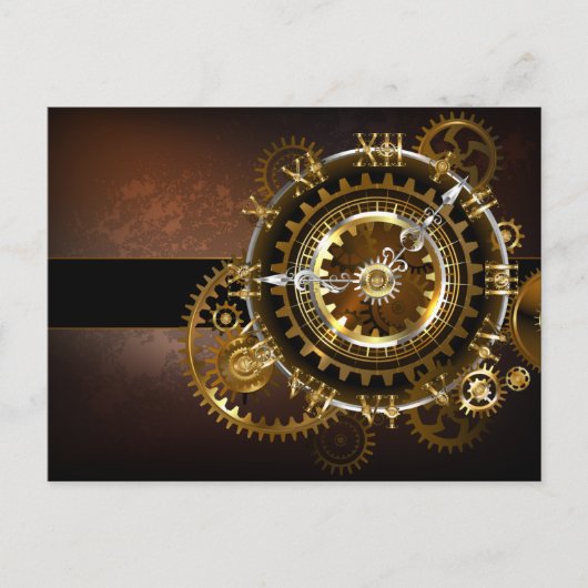 Carte Postale Faire-part Horloge Steampunk avec des engrenages anciens (Devant)