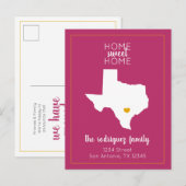 Carte Postale Faire-part Hot Rose & Jaune Maison Sweet Home - Texas Moving (Devant / Derrière)