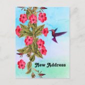Carte Postale Faire-part Hummingbird Fleurs rouges Bleu Tons Arrière - plan (Devant)