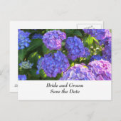 Carte Postale Faire-part Hydrangeas de Mariage bleu et violet (Devant / Derrière)