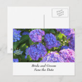 Carte Postale Faire-part Hydrangeas de mariage bleues et violettes (Devant / Derrière)