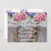 Carte Postale Faire-part Hydrangeas Dentelle & Mariage Bois de Grange Enreg (Devant / Derrière)