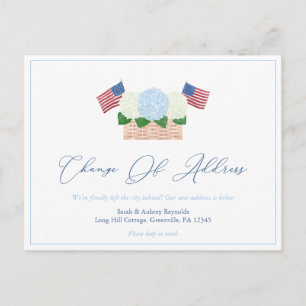 Carte Postale Faire-part Hydrangeas d'été Drapeaux USA Changement d'adresse