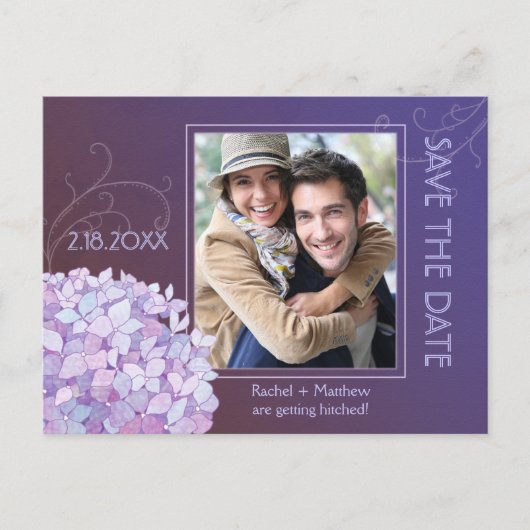 Carte Postale Faire-part Hydrangeas Indigo Mariage Photo Enregistrer la dat (Devant)