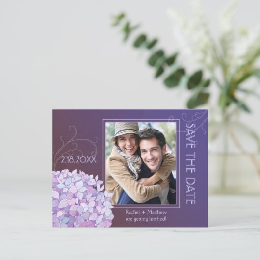 Carte Postale Faire-part Hydrangeas Indigo Mariage Photo Enregistrer la dat (Debout devant)
