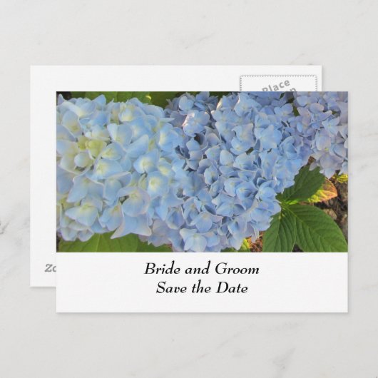 Carte Postale Faire-part Hydrangeas Mariage bleu et mauve (Devant / Derrière)