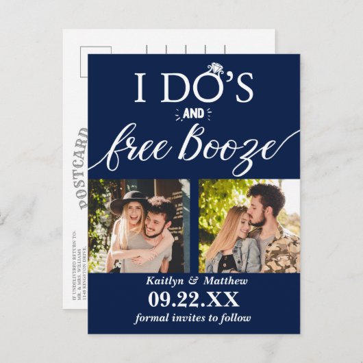 Carte Postale Faire-part I Do's & Free Booze Modern Wedding Enregistrer la (Devant / Derrière)