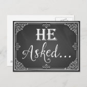 Carte Postale Faire-part "Il a demandé" Fiançailles Card (Devant / Derrière)
