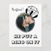Carte Postale Faire-part Il a mis une bague sur la photo fiançailles décont (Devant)