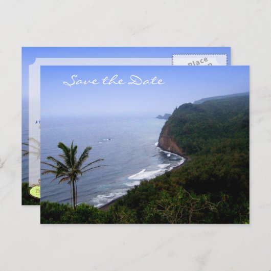 Carte Postale Faire-part Île tropicale Mariage de destination Sauvez la dat (Devant / Derrière)