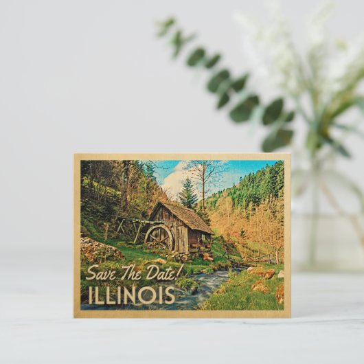 Carte Postale Faire-part Illinois Enregistrez La Date Cabane Rustique Mill (Debout devant)