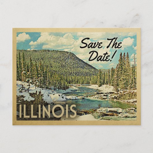 Carte Postale Faire-part Illinois Sauvez La Date Mountains River Snow (Devant)