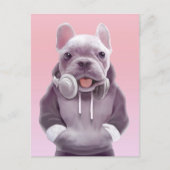 Carte Postale Faire-part Illustration de Bouledogue Français avec Casque Au (Devant)