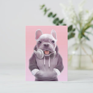 Carte Postale Faire-part Illustration de Bouledogue Français avec Casque Au
