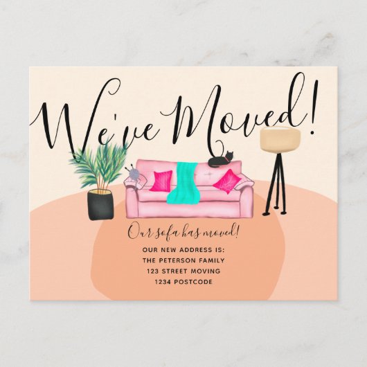 Carte Postale Faire-part Illustration du canapé fun cat en mouvement faire- (Devant)